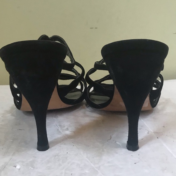 FENDI Suede Strappy Baroque Heels Sandals Mules Shoes Dressy Evening Leather  37 - Picture 5 of 16